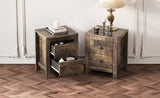 Farmhouse Wooden Nightstand Set of 2 with Retro Design, Wood Side Table with Storage Cabinet for N733P180456D