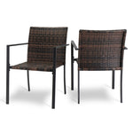 ZUN Set of 2 Stackable Outdoor Wicker Patio Dining Chairs, All-Weather Firepit Armchair with Armrests, 80539586