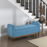 Mid-Century Modern Lift Top Storage Bench 1pc Tufted Blue Upholstered Solid Wood Walnut Finish B011P169817