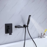 Wall Mount Tub Faucet Matte Black, Waterfall Wall Mount Tub Filler Faucet with Handheld Shower DSBB812MB