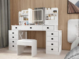 Farmhouse Vanity Desk with Sliding Mirror,Lights and Charging Station,Makeup Table Desk with W760P206127