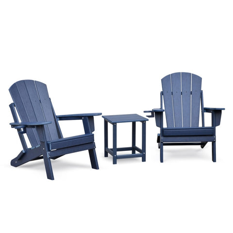 ZUN Folding Outdoor Adirondack Chair Set of 2 and Table Set,HDPE All-weather Folding Fire Pit Chair, W1889P180256