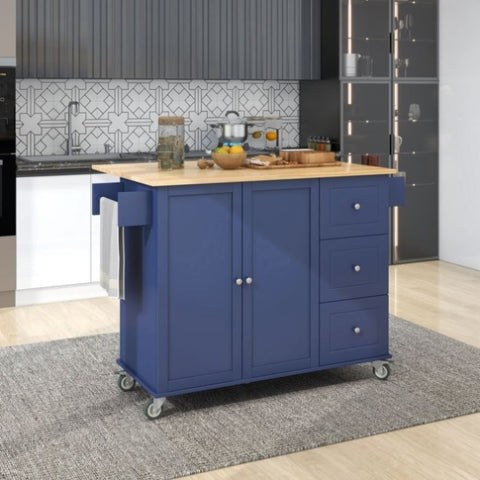 ZUN Rolling Mobile Kitchen Island with Drop Leaf - Solid Wood Top, Locking Wheels & Storage Cabinet 52.7 00868324