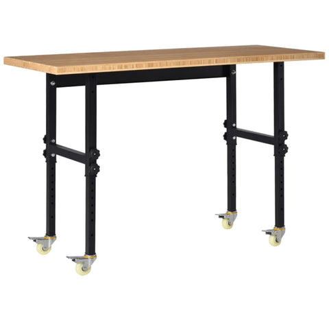 ZUN 59" Garage Work Bench with Wheels, Height Adjustable Legs, Bamboo Tabletop Workstation Tool Table 84066089