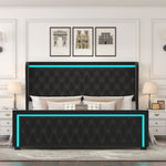 ZUN King Platform Bed Frame With High headboard, Velvet Upholstered Bed with Deep Tufted Buttons, W834126413