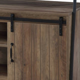 Rustic Oak and Black TV Stand with Sliding Barn Door B062P209174