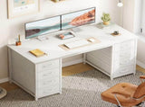 White Computer Desk with Drawers for Storage - 48 inch Home Office Desk with 8 Fabric Drawers, 66842300