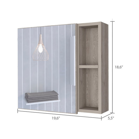 ZUN Minsk Medicine Cabinet, Mirror, Two External Shelves, Single Door Cabinet, Three Interior Shelves B128P148750