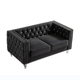 Black, Two-seater Sofa, Velvet Crystal Buckle Upholstery Sofa, Crystal Feet, Removable Cushion, Two 74092413