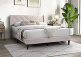 Elegant Modern Light Pink Velvet Upholstered Queen Size Bed Clean Lines Design Headboard 1pc B011P238935