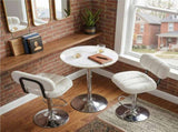 Set of 2 Adjustable Height Bar Stools, White PU Leather Upholstered with Chrome Base & Footrest, W3875P378574