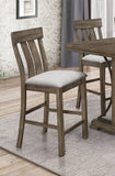 ZUN 2pc Brown Oak & Gray Fabric Counter Dining Chair Rustic Farmhouse Style Standard Dining B011P148060