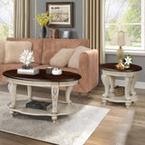 22'' Two Tone Round End Table,Solid Wood Sofa Side Table with Shelf,Living Room Corner Table Easy W1202P164016