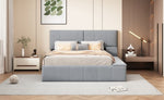 ZUN Queen Size Upholstered Platform Bed with Lateral Storage Compartments and Thick Fabric, Velvet, Gray 75621205