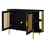 TREXM 2-Door Elegant Curved Dining Cabinet with Gold Trim and Woven Rattan Doors for Dining Room N715P172740B