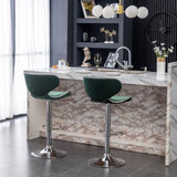 Masaccio Velvet Upholstered Adjustable Swivel Barstool, Set of 2, Green T2574P164845