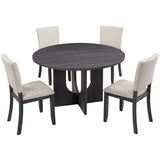 47.3" Round Dining Set with 4 Upholstered Dining Chairs, Modern Round Dining Table Set for 4, 21351538