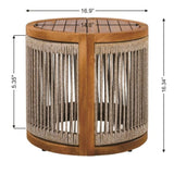 16.9" Acacia Wood Outdoor Side Table - Handwoven Rope Accent Boho Patio Table with All-Weather N767P314934A