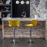 Masaccio Velvet Upholstered Adjustable Swivel Barstool, Set of 2, Yellow T2574P164847