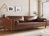Mirod Mid-Century Modern PU Leather 3-Seat Sofa, Tufted Design, Solid Wood Legs, 2 Bolster Pillows, N760P285734G