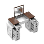 ZUN Vanity Desk with Dimmable LED Light with 10 Drawers, Makeup Table with Flip Up Mirror for W760P206128