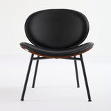 Mid-Century Modern Shell Chair Single Side Chair Tripod Black Leather Lounge Chair in Walnut Finish W1143P214250