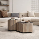 ZUN Rural Style Garden Retro Living Room Coffee Table with 2 drawers, Textured Black + Warm Oak 96662391