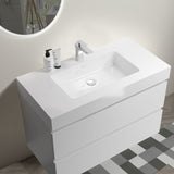 BB02-36-101, Integrated solid surface basin WITHOUT drain and faucet, glossy white color W1865107115
