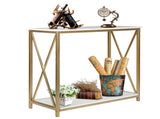2-Tier Console Table, Gold Sofa Entry Table with White Top and Gold Metal Frame for Home 58656376