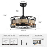 ZUN 20.5" Caged Ceiling Fan 5 ABS Blades with Remote Control,Timer, 3 Speeds Indoor Ceiling Fan for W1592P176226