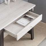 ZUN Writing Desk, Home Office Desk with Drawer- White & Distressed Grey B107130960