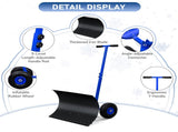 29 x 18in Adjustable T-Handle Snow Plow with Inflatable Wheels, Heavy Duty Human-Powered Manual Snow 89149481