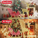 8 Modes Lighted Christmas Reindeer & Sleigh - 16.97ft Warm Yellow LED String Decoration, Sturdy 55354340