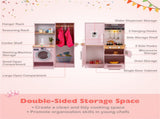 Pink Dual-Sided Kids Play Kitchen with Water Dispenser and Range Hood for 3 Years Old 10932704
