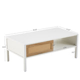 ZUN 40.16" Rattan Coffee table, sliding door for storage, metal legs, Modern table for living room , W1265121740