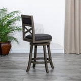 30" Bar Height X-Back Swivel Stool, Weathered Gray Finish Grey, Charcoal Fabric Seat B04660723
