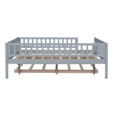 Full Size Wood Daybed with Trundle and Fence Guardrails, Gray WF301863AAE