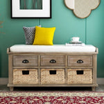 ZUN TREXM Rustic Storage Bench with 3 Drawers and 3 Rattan Baskets, Shoe Bench for Living Room, Entryway WF195161AAN