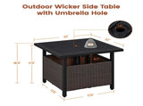 Outdoor Wicker Side Table with Patio Umbrella Hole, Black 75218505