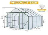 8x8 FT Double Door Polycarbonate Greenhouse Raised Base and Anchor Aluminum Heavy Duty Walk-in 00337942