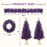 ZUN Pre-lit Christmas Artificial Tree 4-Piece Set, Garland, Wreath and Set of 2 Entrance Trees, X-mas N710P181800I