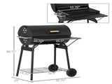 30" Portable Barrel Charcoal BBQ Grill, Steel Outdoor Barbecue Smoker with Storage Shelf, Wheels for 35203381