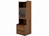 Tall Narrow Nightstand with Open Shelves, Glass Door Cabinet & 2 Drawers, Bedside Cabinet for Small W331P532626