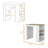 Kitchen Island Doyle, Three Side Shelves, White and Light Oak Finish B092123132