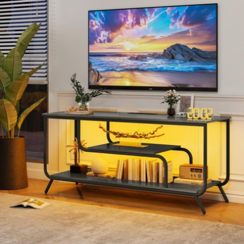 ZUN TV Stand Power Outlets and LED Lights - TV Stand for TVs up to 55 Inch, Entertainment Center W2977P224348