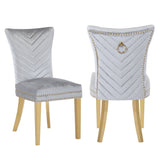 Eva 2 Piece Gold Legs Dining Chairs Finished with Velvet Fabric in Silver B00960894