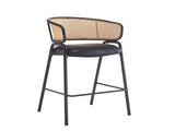 Ethan Indoor Metal Upholstered Barstool, Faux Leather Seat With Wowen Rattan Decorated Backrest, Set N775P290455B