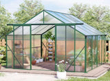 8x8 FT Double Door Polycarbonate Greenhouse Raised Base and Anchor Aluminum Heavy Duty Walk-in 00337942