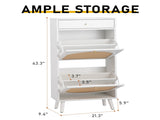 Rattan-front shoe cabinet with 1 drawer and 2 flip-down compartments, particleboard, 54*24*110cm, 40784396