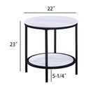 ZUN 1pc Modern Round Faux Marble End Table with Storage Shelf Black Finish Living Room Wooden Furniture B011P245864